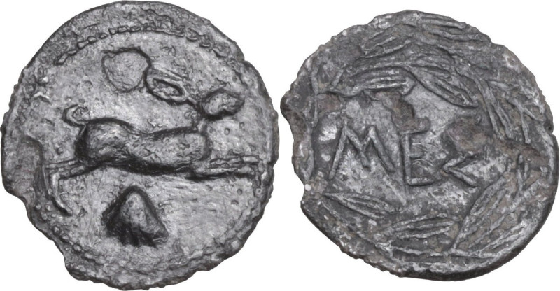Sicily. Messana. AR Litra, c. 420-413 BC. Obv. Hare springing right; below, scal...