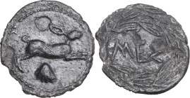 Sicily. Messana. AR Litra, c. 420-413 BC. Obv. Hare springing right; below, scallop shell. Rev. MEΣ within wreath. HGC 2 817; SNG ANS 170. AR. 0.61 g....