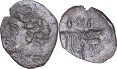 Sicily. Panormos as Ziz. AR Litra, 4th century BC. Obv. Head of river god left, horned. Rev. Forepart of man-headed bull right. HGC 2 1046; SNG ANS 55...