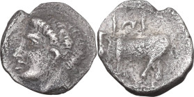 Sicily. Panormos. AR Litra, c. 400-380 BC. Obv. Youthful male head left. Rev. Man-headed bull standing left. HGC 2 1047; SNG ANS 551. AR. 0.59 g. 10.5...