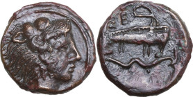 Sicily. Selinos. AE Hemilitron, c. 415-409 BC. Obv. Head of Herakles right, wearing lion's skin. Rev. ΣΕ. Bow and quiver. CNS I 11; SNG ANS 716; HGC 2...