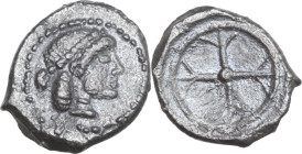 Sicily. Syracuse. Hieron I (478-466 BC). AR Litra, c. 475-470 BC. Obv. Diademed head of Arethusa right. Rev. Wheel with four spokes. HGC 2 1371; SNG C...