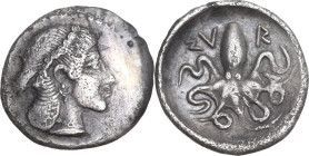 Sicily. Syracuse. Second Democracy (466-405 BC). AR Litra, c. 460-450 BC. Obv. Diademed head of Arethusa right. Rev. ΣV-RA. Octopus. HGC 2 1375; SNG A...