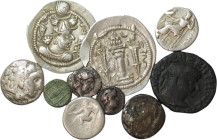 Lot of 10 Silver and Bronze coins. Including Greek, Bacteria and Sasanian