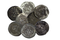 Sasanian Empire. Lot of 8 AR Drachm. Khusrau II