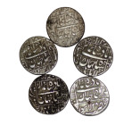 Mughal Empire. Shah Jahan. Lot of 5 AR Rupee.
