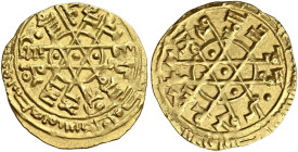 Gli Arabi. Al – Mustansir, 1036-1094. 

Ruba' i (Siqilliyah – Palermo), AV 1,02 g. Iscrizione ripartita su sei linee che si intersecano a due a due;...