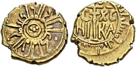 I Normanni. Guglielmo I re di Sicilia, 1154-1166. 

Tarì Palermo, AV 2,33 g. In centro quattro globetti entro cerchio lineare; intorno leggenda cufi...