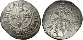 I Normanni. Guglielmo II re di Sicilia, 1166-1189. 

Apuliense Palermo, AR 1,82 g. Nel centro ”W.Rx” con due astri a sei raggi e quattro cerchietti;...
