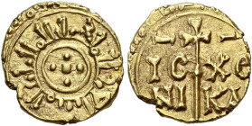 I Normanni. Guglielmo II re di Sicilia, 1166-1189. 

Tarì Messina, AV 1,17 g. In centro, cinque globetti a croce, intorno leggenda cufica ” il re Gu...