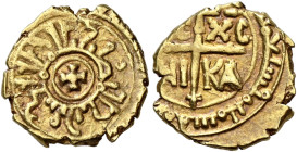 I Normanni. Tancredi re di Sicilia, 1190-1194. 

Tarì Palermo o Messina, AV 1,58 g. In centro, croce greca con un globetto in ciascuno degli angoli;...