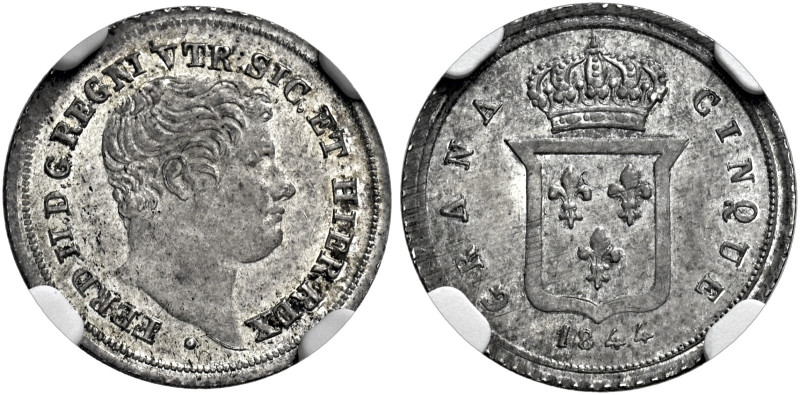 Napoli. Ferdinando II di Borbone, 1830-1859 

Mezzo carlino 1844, AR 1,17 g. P...