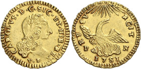 Palermo. Carlo di Borbone, 1734-1759. Emissioni successive all'incoronazione, 1735-1759 

Oncia 1751, AV 4,36 g. CAROLVS D G SIC ET HIE REX Busto la...