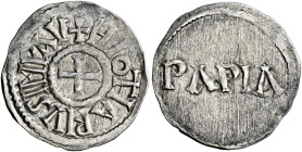 Pavia. Lotario I imperatore, 840-855 

Denaro, AR 1,63 g. + HIOTARIVS IMP AV Croce patente. Rv. PAPIA. Depeyrot 780j. MEC 1, 822. MIR 815.
Raro. q....