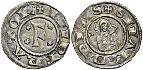 Pisa. Repubblica. Emissioni a nome di Federico I, 1155-1312 

Grosso da 12 denari 1220-1250, AR 1,64 g. + IMPERATOR Nel campo F accostata da quattro...