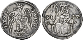 Pisa. Repubblica. Emissioni a nome di Federico I, 1155-1312 

Grosso da 2 soldi o aquilino maggiore dopo il 1269, AR 2,96 g. + FR’ IM – P’TOR Aquila...
