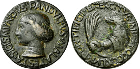 ⬧ Rimini. Sigismondo Pandolfo Malatesta signore, 1432-1468

Medaglia 1447, Æ 15,73 g. Ø 31 mm. Opus: Matteo de’Pasti. SIGISMVNDVS PANDVLFVS MALATEST...