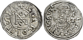 Roma. Giovanni VIII, 872-882 con Carlo II il calvo, 875-877 o Carlo III il grosso, 881-882 

Denaro, AR 1,18 g. KAROLVS [MP] intorno a IOHANNES in m...