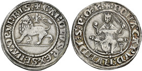 Roma. II senatoriato: 1268-1278 

Grosso rinforzato, AR 4,03 g. + CAROLVS REX SENATOR VRBIS Leone passante a s. con la testa rivolta di fronte; in a...