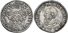 Roma. Paolo III (Alessandro Farnese), 1534-1549 

Grosso anno XIII, AR 3,32 g. PAVLVS III – P M A XIII Stemma sormontato da triregno e chiavi decuss...