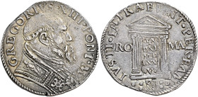 Roma. Gregorio XIII (Ugo Boncompagni), 1572-1585 

Testone del Giubileo 1575, AR 9,48 g. GREGORIVS XIII PONT M Busto a d., con piviale ornato. Rv. I...