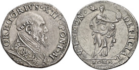 Roma. Gregorio XIII (Ugo Boncompagni), 1572-1585 

Testone, AR 9,23 g. GREGORIVS XIII PONT M Busto a d., con piviale ornato; sotto, segno di Gugliel...