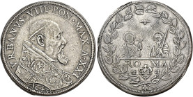 Roma. Urbano VIII (Maffeo Barberini), 1623-1644 

Piastra anno XXI/1643, AR 31,82 g. VRBANVS VIII PON MAX A XXI Busto a d., con piviale ornato; sott...