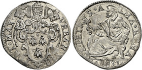 Roma. Urbano VIII (Maffeo Barberini), 1623-1644 

Testone 1632, AR 9,56 g. VRBAN VIII – PONT MAX Stemma sormontato da triregno e chiavi decussate co...