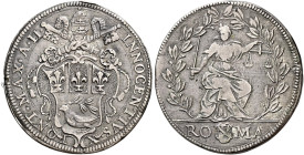 Roma. Innocenzo X (Giovanni Battista Pamphilj), 1644-1655 

Testone anno X, AR 9,30 g. INNOCENTIVS X – PON MAX AN X Stemma sormontato da triregno e ...
