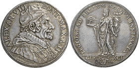 Roma. Alessandro VIII (Pietro Ottoboni), 1689-1691 

Piastra anno II/1691, AR 32,05 g. ALEXANDER VIII PONT MAX A II Busto a d., con camauro e stola ...