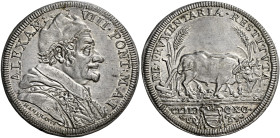 Roma. Alessandro VIII (Pietro Ottoboni), 1689-1691 

Testone anno I/1690, AR 9,09 g. ALEXAN: – VIII·PONT:M:A:I: Busto a d. con camauro e stola con i...