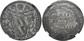 Roma. Clemente XII (Lorenzo Corsini), 1730-1740 

Testone anno V/1735, AR. CLEMENS XII – PONT M AN V Stemma sormontato da triregno e chiavi decussat...