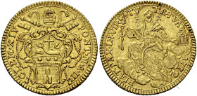 Roma. Clemente XIV (Gian Vincenzo Antonio Ganganelli), 1769-1774 

Zecchino anno III/1772, AV 3,40 g. CLEM XIV – PONT M A III Stemma sormontato da t...