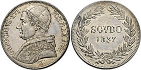 Roma. Gregorio XVI (Bartolomeo Alberto detto Mauro Cappellari della Colomba), 1831-1846.

Scudo romano anno VII/1837, AR. Pagani 203. MIR 3104/4.
M...