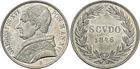 Roma. Gregorio XVI (Bartolomeo Alberto detto Mauro Cappellari della Colomba), 1831-1846.

Scudo romano anno XVI/1846, AR. Pagani 214. MIR 3104/17.
...