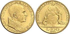 Città del Vaticano. Pio XII (Eugenio Pacelli), 1939-1958.

Da 100 lire anno X/1948, AV. Pagani 714.
Rara. q.Fdc