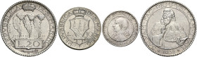 San Marino. Repubblica. Prima monetazione, 1864-1938 

Da 20, 10 e 5 lire 1932 Prova, AR. Roma. Pagani Prove 567, 576, 588.
Rarissime. q.Fdc