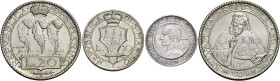 San Marino. Repubblica. Prima monetazione, 1864-1938 

Da 20, 10 e 5 lire 1933 Prova, AR. Roma. Pagani Prove 568, 577, 589.
Rarissime. q.Fdc