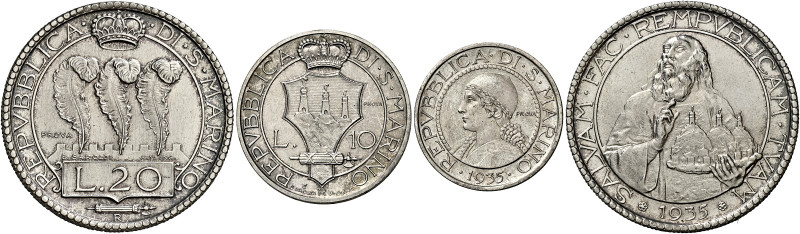 San Marino. Repubblica. Prima monetazione, 1864-1938 

Da 20, 10 e 5 lire 1935...