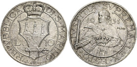 San Marino. Repubblica. Prima monetazione, 1864-1938 

Da 10 lire 1931 Prova, AR. Roma. Pagani Prove 575.
Molto rara. Migliore di Spl