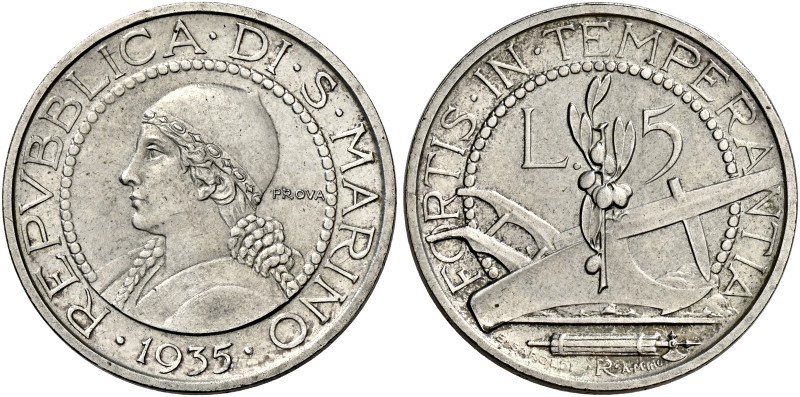 San Marino. Repubblica. Prima monetazione, 1864-1938 

Da 5 lire 1935 Prova, A...