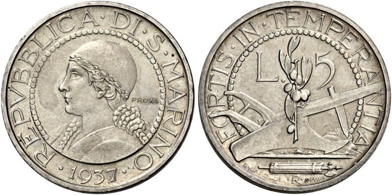 San Marino. Repubblica. Prima monetazione, 1864-1938 

Da 5 lire 1937 Prova, A...