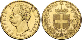 Savoia. Umberto I re d'Italia, 1878-1900 

Da 100 lire 1880, AV. Pagani 567. MIR 1096a. Friedberg 17.
Estremamente rara. Tracce di pulitura, altrim...