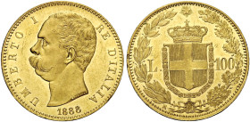 Savoia. Umberto I re d'Italia, 1878-1900 

Da 100 lire 1888, AV. Pagani 570. MIR 1096d. Friedberg 18.
Molto rara. Migliore di Spl

In slab NGC MS...