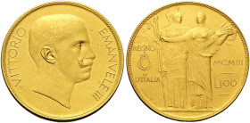 Savoia. Vittorio Emanuele III re d'Italia, 1900-1946 

Progetto da 100 lire 1903. Bronzo dorato. Stabilimento Johnson Milano. Pagani prove 139.
Mol...