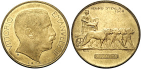 Savoia. Vittorio Emanuele III re d'Italia, 1900-1946 

Progetto da 100 lire 1906. Bronzo dorato. Stabilimento Johnson Milano. Pagani prove 141.
Rar...