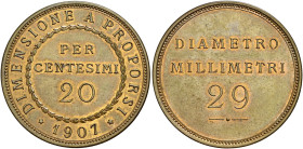 Savoia. Vittorio Emanuele III re d'Italia, 1900-1946 

Proposta per dimensione di 20 centesimi 1907 Cu. Stabilimento Johnson Milano. Pagani prove 30...