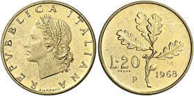 Savoia. Repubblica Italiana, dal 1946. Monetazione in lire, 1946-2001.

Da 20 lire 1968 Prova, Ba. Gigante P5.
Molto rara. Fdc