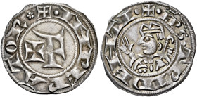 Trento. Emissioni anonime vescovili, dal 1255 

Grosso da 20 denari, AR 1,67 g. IMPRATOR rosetta Nel campo +F. Rv. EPS TRIDENTI Busto del vescovo mi...