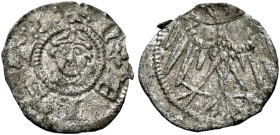 Trento. Nicolò da Bruna principe e vescovo, 1338-1347 

Piccolo (contromarca: trifoglio), Mist. 0,19 g. N EPS T Busto del Vescovo di fronte. Rv. Aqu...
